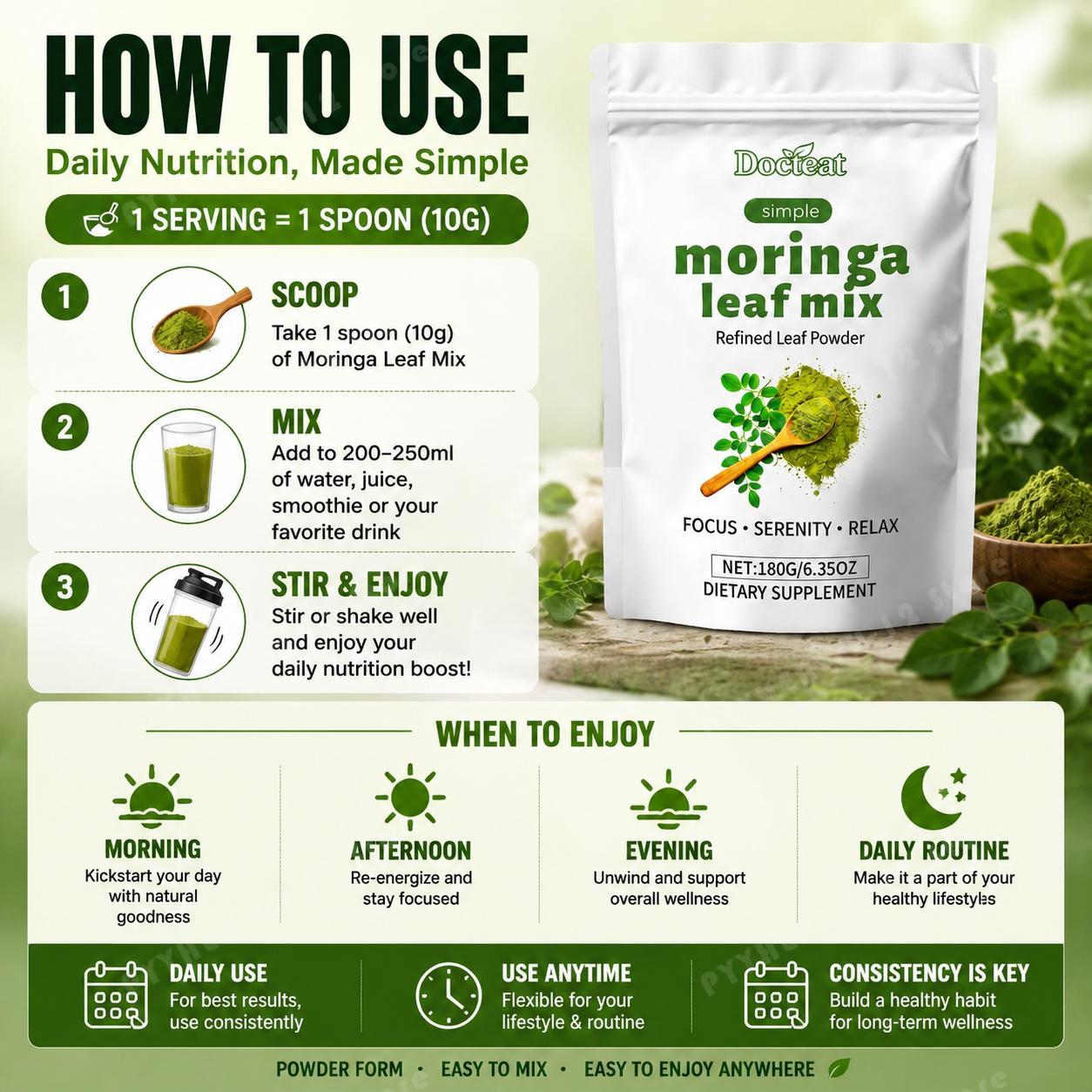 Moringa Leaf Powder - Poudre de mélange de feuilles de
