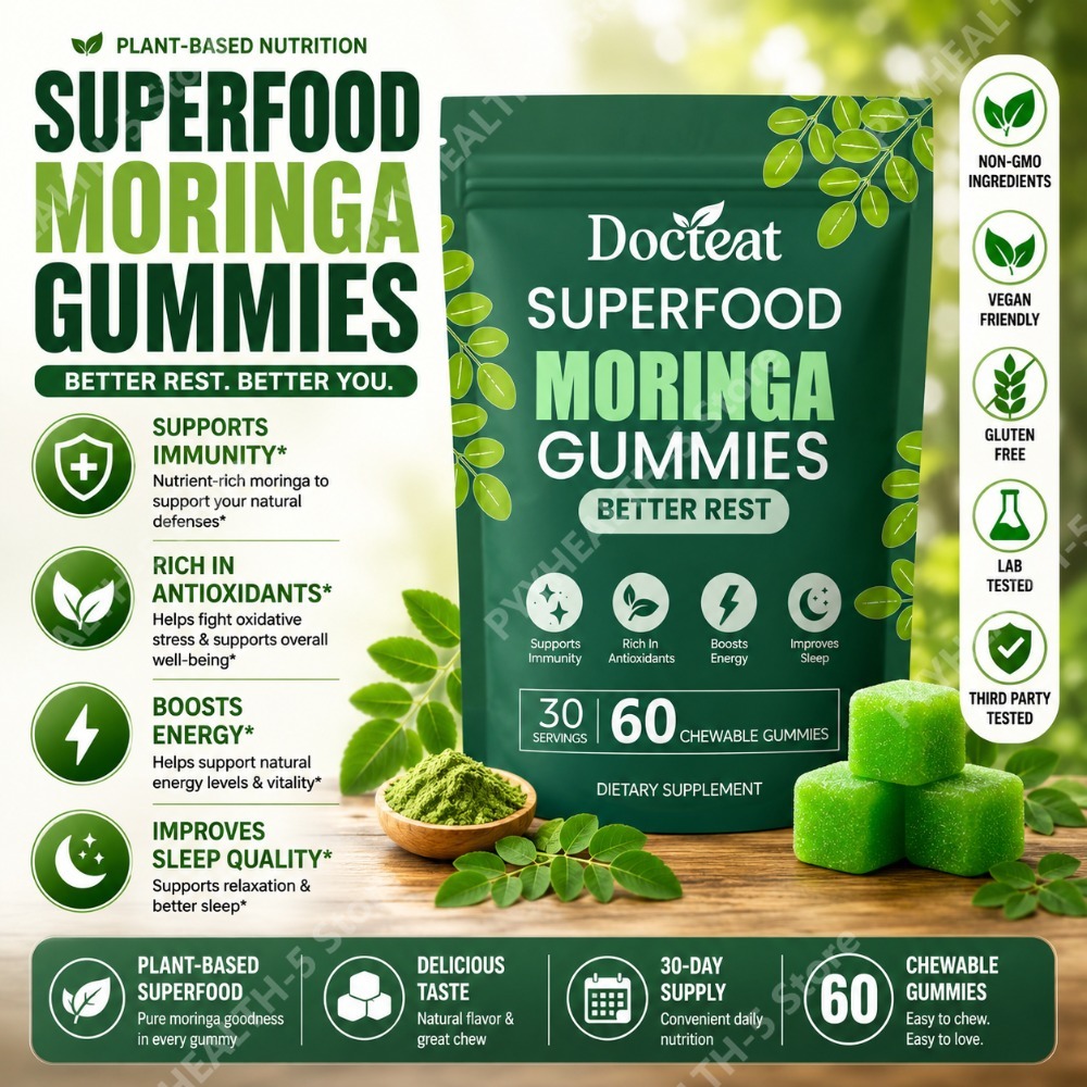 Moringa Leaf Powder - Docteat Gummies au Moringa avec B12,